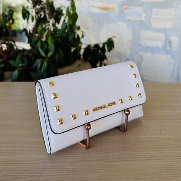 Michael Kors Cece MD Studded Flap Pocket Leather Shoulder & Wallet OPTIC White - Picture 12 of 14